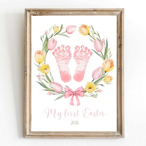 Baby's First Easter Footprint Art: DIY Easter Spring Floral Wreath Keepsake (Digital Download)