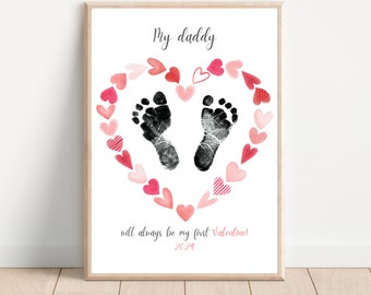 Daddy You're My First Valentine, Handprint Heart Love, Happy Valentine's Dad, DIY Craft Card Art, Baby Toddler, Keepsake Print, Dad gift