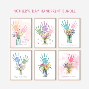 Paquete de arte con huellas de flores para el Día de la Madre para imprimir, regalo de manualidades para mamás, bebés, niños, niños pequeños o preescolares, tarjeta de regalo de recuerdo para hacer uno mismo