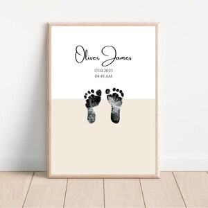 Diseño de huellas de bebé personalizadas e imprimibles, para las primeras huellas de pies o manos del bebé, detalles de nacimiento personalizados en colores neutros