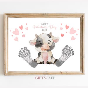 Afdrukbare Happy First Valentine, handafdruk hart liefde, Happy Valentine's Dad, DIY Craft Card Art, baby peuter, aandenken print