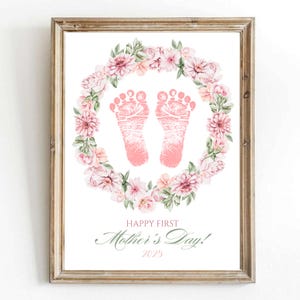 Arte imprimible con huellas de manos para el primer día de la madre, manualidad con huellas de manos para el primer día de la madre del bebé, arte para niños, manualidad con huellas de manos para niños
