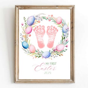 Kit de manualidades para hacer la primera huella de Pascua para bebé, corona de huevos de Pascua, primera huella de Pascua para bebé