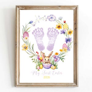 My First Easter Baby Footprint Printable Bunny Floral Wreath Keepsake Art Craft (Digital Download)