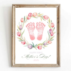 Afdrukbare Moederdagkaart, voetafdruk babykit DIY, cadeau van baby voor activiteit van mama of oma Knutselen