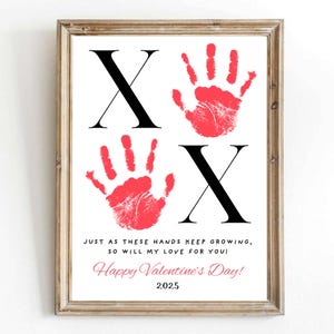 Activité d'artisanat XOXO à imprimer pour la Saint-Valentin, empreinte de main coeur amour, joyeux papa de la Saint-Valentin, carte d'art bricolage, bébé tout-petit, impression souvenir