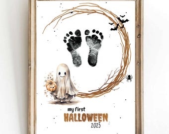Printable Ghost Halloween Handprint or Footprint Child Craft, Diy Poster Toddler halloween keepsake, Classroom activity craft print