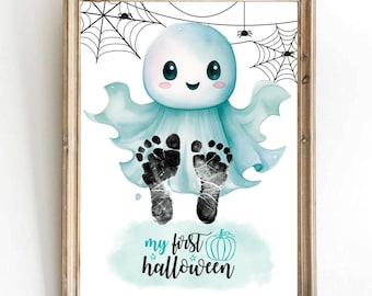 My First Halloween Footprint Arts and Craft Keepsake, Printable Baby&#39;s First Halloween Craft idea for babies, DIY My 1st Halloween Keepsake