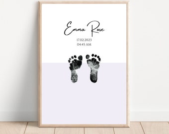 Personalized Minimalistic Pastel Baby Footprint Poster - Custom Keepsake Print, Printable Nursery Decor