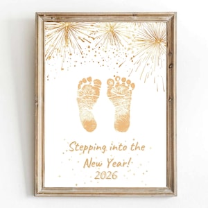 Neujahr Fußabdruck Andenken, Handabdruck Neujahr 2025, Urlaub Handabdruck, DIY Neujahr Karte Fußabdruck Basteln Babys Kleinkind Kind