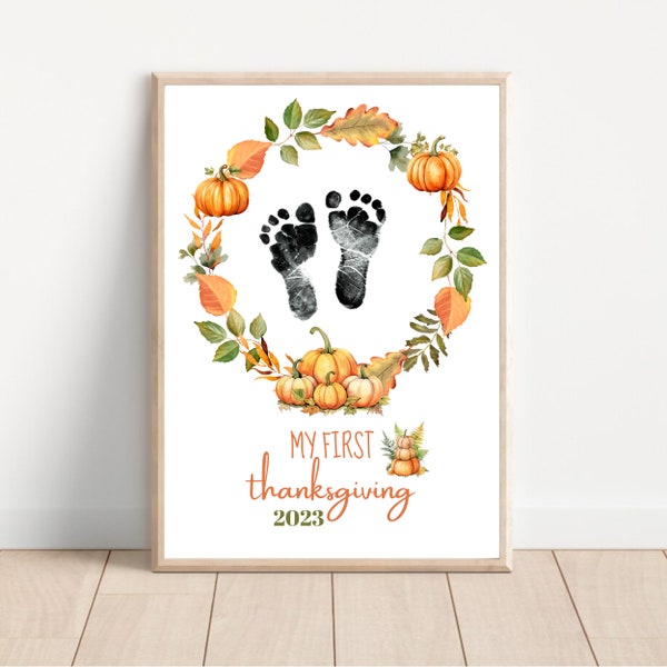 My First Thanksgiving Footprint Art, My First Thanksgiving Handprint Craft, Craft Kids Art, Thanksgiving Handprint Art, Footprint Kids Craft