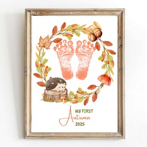 Mein erster Herbst-Andenken-Fußabdruck Kunst, Mein erstes Herbst-Handabdruck-Handabdruck-Handwerk, Kürbis-Handwerks-Kunst für Kinder, Erntedank-Handabdruck-Kunst