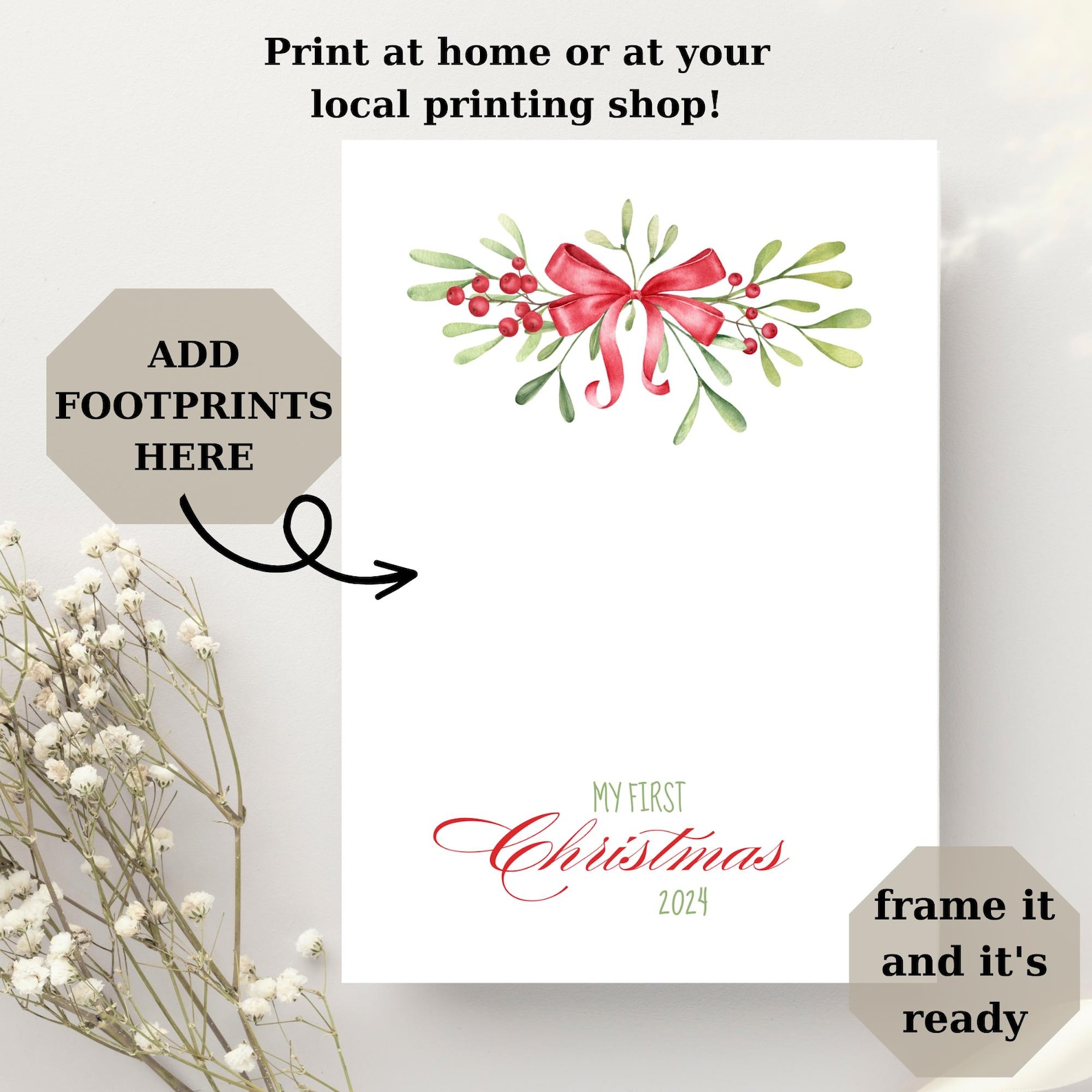 Printable Mistletoes Footprint Art Printable Template Grandparents Printable Mistletoes Footprint Art Printable Template Grandparents