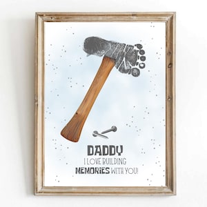 Afdrukbare vader hamer nagel voetafdruk handafdruk kaart, Vaderdag verjaardag papa / kinderen baby peuter aandenken ambachtelijke geheugenkaart afdrukken