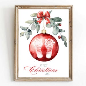 My First Christmas Footprint Art, Baby First Christmas Handprint Craft, Craft Kids Art, Footprint Kids Craft
