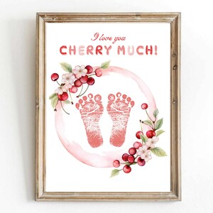 I Love You Cherry Much Footprint Art, Valentine Handprint Craft, Kids Valentines Day Craft, Mother's Day Gift for Mom Grandma Dad Activity