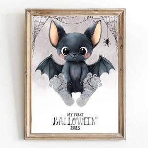 Arte de pegadas de Halloween para imprimir: Lembrança de morcego e aranha (Download digital)