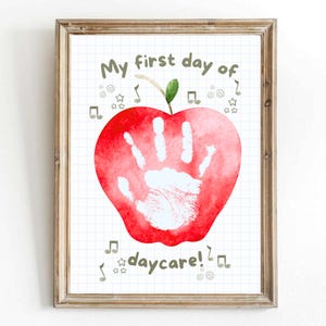 Printable First Day of School Handprint Art, Back to School, Memorable First Day of Daycare Keepsake Handprint Art Craft, Child Kids Teacher