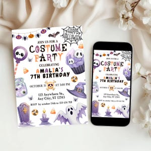 Convite editável para festa à fantasia de Halloween: Evite assustador (download digital, 5x7 ou 1080x1920px)