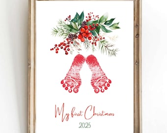 Arte con huellas de muérdago: Recuerdo de la primera Navidad del bebé (imprimible)
