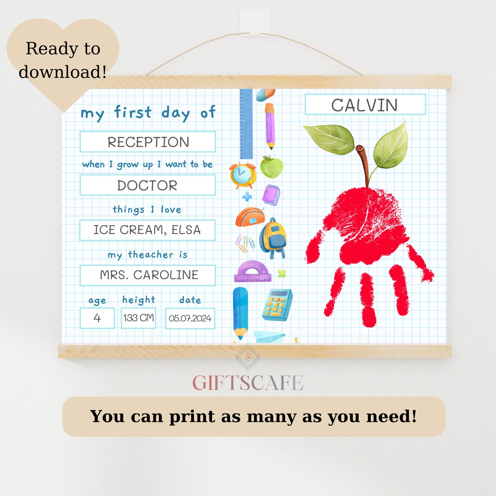 Printable My 1st First Day School Sign, Handprint DIY Art Craft ...