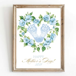 Cartão-presente de flores para impressão para o dia das mães, atividade de artesanato com pegadas de mão de bebê, primeiro presente de dia das mães para mamãe ou avó