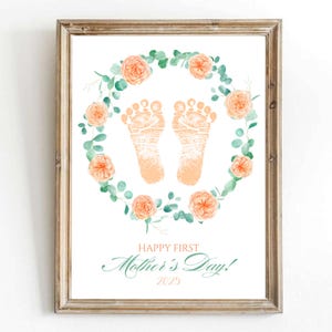 Atividade para imprimir meu primeiro dia das mães, pegada, artesanato, impressão de mão floral para o primeiro dia das mães, artesanato para crianças, artesanato de pegada