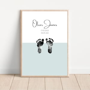 Kit personalizado de huella de bebé minimalista en tonos pastel: impresión de recuerdo, regalo para recién nacidos, huella de pie de bebé
