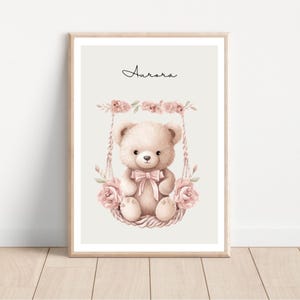 Printable Personalized Name Nursery decor, Custom name baby shower gift, teddy bear nursery neutral wall poster, baby decor newborn nursery