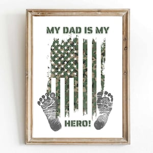Druckbar Mein Vater ist mein Held Militärischen Fußabdruck Handwerk, Vatertag Armee Geburtstag Daddy / Kinder Baby Kleinkind Andenken Handwerk Memory Card Print