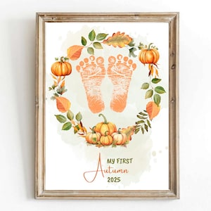 Arte imprimible con huellas de otoño, primera manualidad de huellas de manos de otoño para bebés, arte para niños, arte con huellas de manos para Acción de Gracias, manualidad con huellas para niños