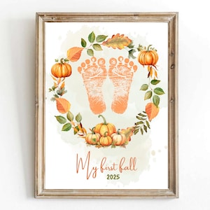 Souvenir d'artisanat d'art et d'artisanat imprimable Ma première empreinte d'automne pour nouveau-né, nourrisson et enfants Idée d'artisanat d'automne modifiable en garderie