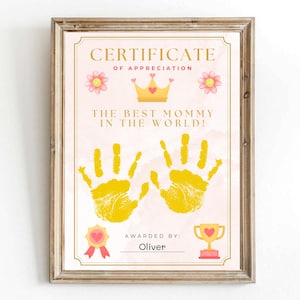 Certificato stampabile per la Festa della Mamma, biglietto fai da te con impronta della mano stampabile, lavoretto per bambini, regalo per la mamma, ricordo per la mamma