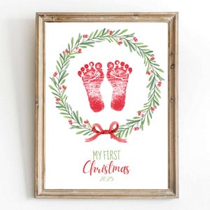 Printable My First Christmas Footprint Art Craft, Baby First Christmas Handprint Craft, Classroom activity Kids Art, Footprint Kids Craft