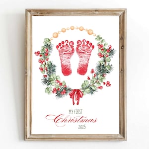 My First Christmas Footprint Art, Baby First Christmas Handprint Craft, Craft Kids Art, Footprint Kids Craft