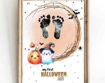 Printable Ghost Halloween Handprint or Footprint Child Craft, Diy Poster Toddler halloween keepsake, Classroom activity craft print
