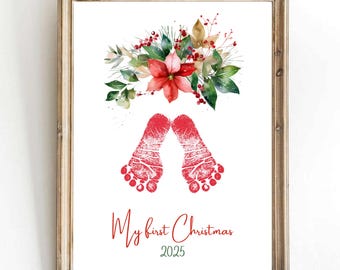 Arte con huellas de muérdago: Recuerdo de la primera Navidad del bebé (Plantilla imprimible)