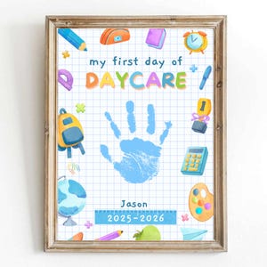 Printable First Day Of School Handprint Craft, Back To School Activity, Keepsake Preschool Handprint Daycare Teacher Classroom Resource