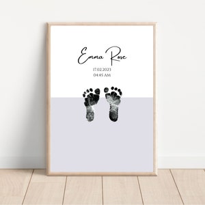 Druckbare benutzerdefinierte Baby Fußabdrücke Wandkunst, personalisierte Baby Geburtsdetails Rahmen, Olivgrün Kinderzimmerdekor
