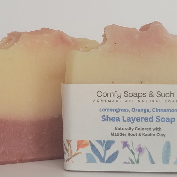 2 Bars Shea Butter with Madder Root & Kaolin Clay Soap - Handmade All-Natural Soap with Lemongrass, Orange, and Cinnamon Essential Oils