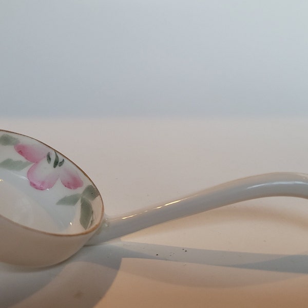 Vintage Noritake Pink Azalea Mayo, Whipped Cream, Jelly Ladle - Japan 19322 Green Mark, Hand Painted White Porcelain With Gold Trim