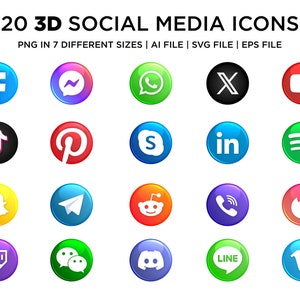 Ensemble d'icônes de médias sociaux 3D modernes | SVG | PNG | Fichiers vectoriels | Icônes de réseaux sociaux | Utilisation commerciale | Fichier SVG imprimable | Téléchargement instantané