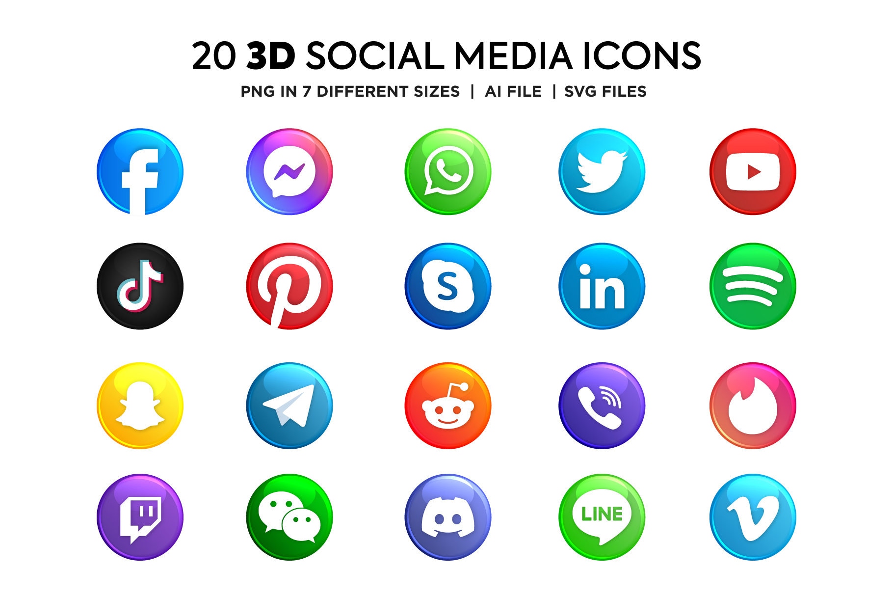 Modern 3D Social Media Icons Set SVG PNG Vector Files - Etsy
