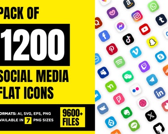 1200 ikon mediów społecznościowych (do pobrania w formacie cyfrowym – svg, png, eps, ai)