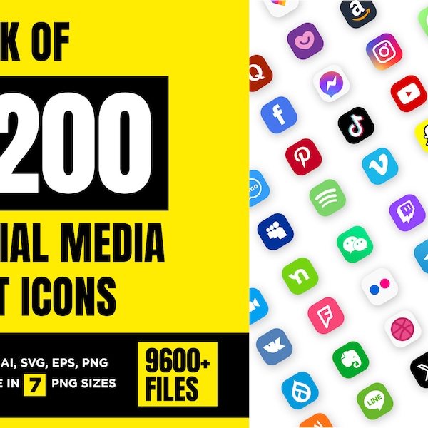 Social media icons set |  SVG | PNG | Vector files | Circle Style | Octagon style | Rounded Square style | Square style - 1200 in total!