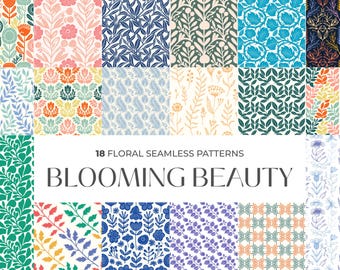 Kwiatowy bezszwowy wzór: 18 botanicznych wzorów, papier do druku (pobranie cyfrowe)