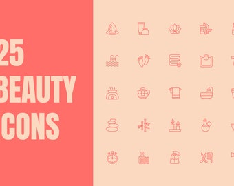 25 minimalistycznych ikon piękna | Kosmetyki do salonów spa (pliki wektorowe)