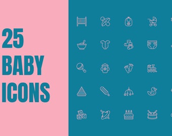 25 wektorowych ikon dla niemowląt | Projekty dla noworodków, sztuka do pokoju dziecięcego (do pobrania natychmiast)