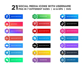 Ikony mediów społecznościowych z nazwą użytkownika (svg, png, ai, eps) (natychmiastowe pobranie)