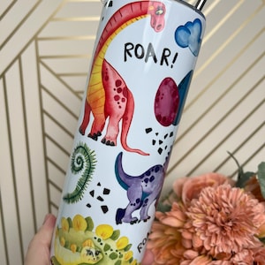 Dinosaur Roar 20oz Metal Tumbler: Custom Kids Drinkware